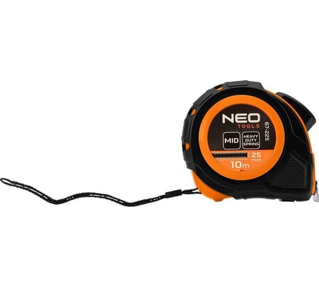 Выдвижная стальная рулетка NEO TOOLS 10 м, 25 мм, автоблокировка, две кнопки остановки 67-225