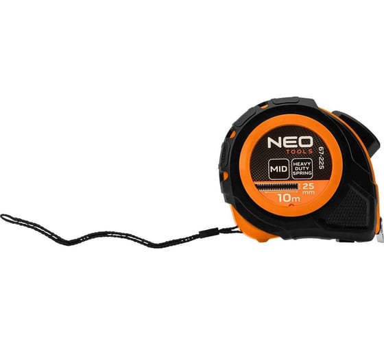 Выдвижная стальная рулетка NEO TOOLS 10 м, 25 мм, автоблокировка, две кнопки остановки 67-225 1