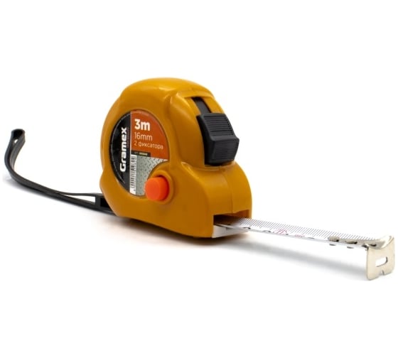Рулетка Gramex 3 м, 16 мм, 2 фиксатора (12/120) 005848