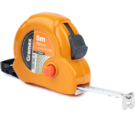 Рулетка Gramex 5 м, 19 мм, 2 фиксатора (12/120) 005849 1