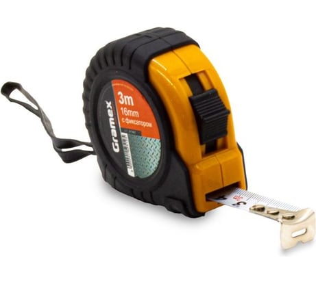 Рулетка Gramex 3м х 16мм, с фиксатором, обрезиненный корпус HL-3 (12/120) 017431