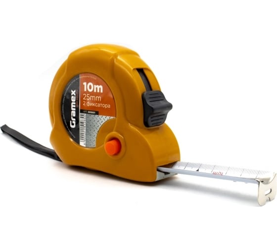 Рулетка Gramex 10м х 25мм, 2 фиксатора (6/60) 005851 1