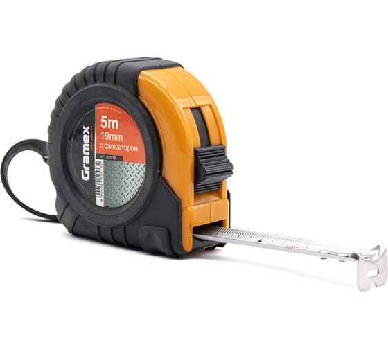 Рулетка Gramex 5м х 19мм, с фиксатором, обрезиненный корпус HL-5 (12/120) 017432 1