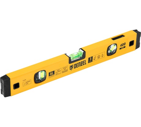 Уровень алюминиевый Denzel магнит, фрезерованный, 3 глазка (1 зеркальный), 0,5 мм/м, 400 мм 33690
