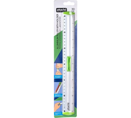 Линейка Attache Selection aluminium 30 см, с держателем, зеленая 726997