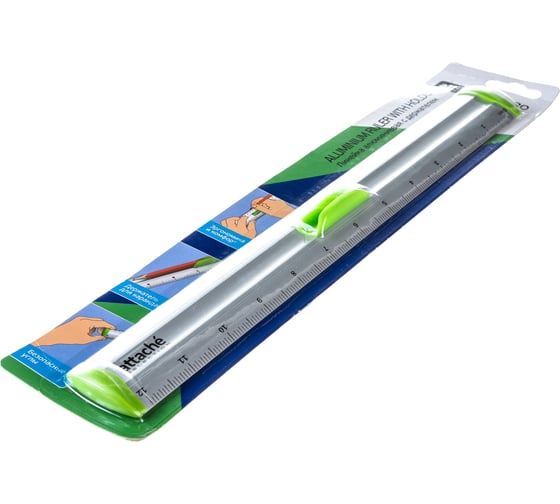 Линейка Attache Selection aluminium 30 см, с держателем, зеленая 726997