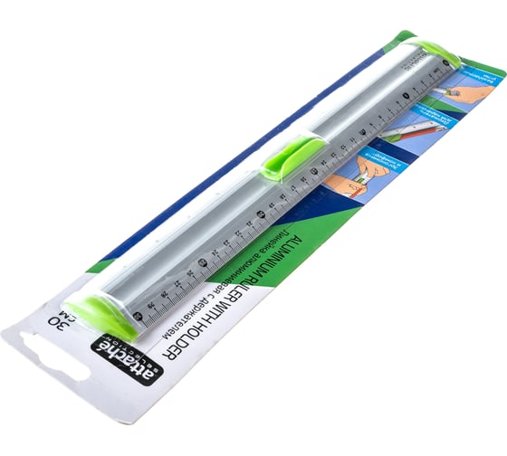 Линейка Attache Selection aluminium 30 см, с держателем, зеленая 726997