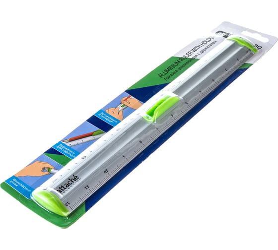 Линейка Attache Selection aluminium 30 см, с держателем, зеленая 726997