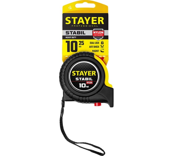 Профессиональная рулетка с двухсторонней шкалой STAYER Stabil 10мх25мм 34131-10_z02