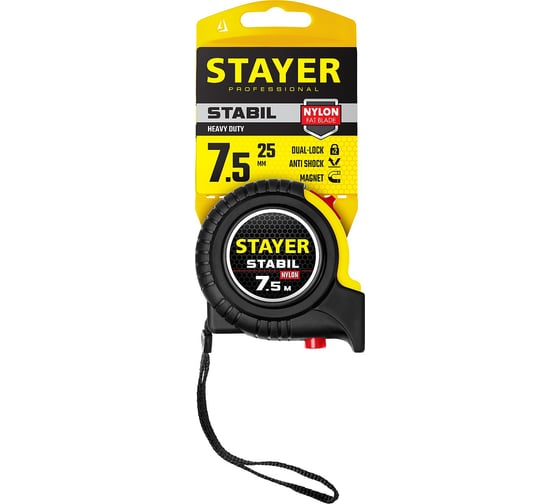 Профессиональная рулетка с двухсторонней шкалой STAYER Stabil 7.5мх25мм 34131-075_z02