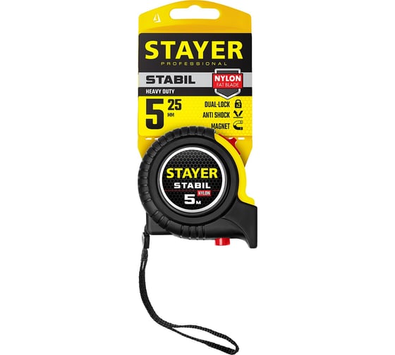 Профессиональная рулетка с двухсторонней шкалой STAYER Stabil 5мх25мм 34131-05-25_z02