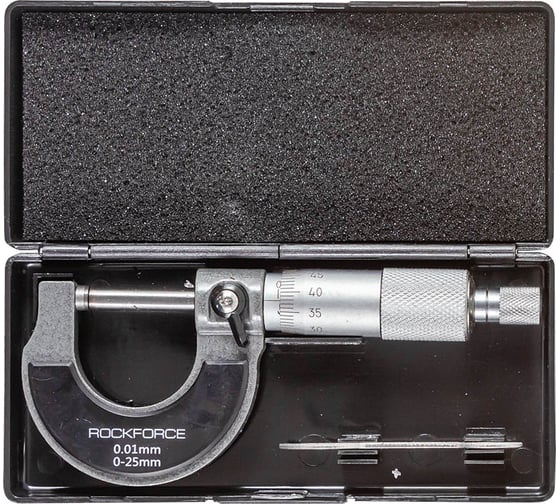 Микрометр Rockforce 0-25 мм, 0.01 мм, в футляре RF-5096P9025(18241)