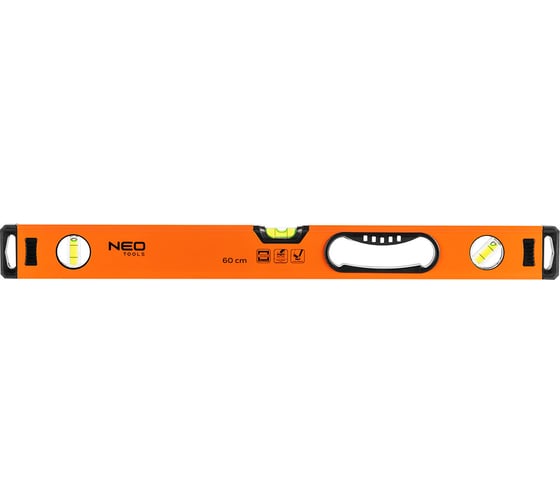 Алюминиевый уровень NEO Tools 600 мм фрезерованный с ручкой 3 глазка 71-102