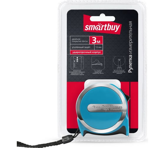 Измерительная рулетка Smartbuy 3мх16мм, пластиковый ударопрочный корпус, усиленный зацеп SBT-MTP-316P3