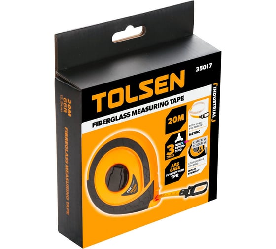 Мерная геодезическая лента TOLSEN Industrial 20 м х 15 мм, фиберглас, закрытый корпус 35017