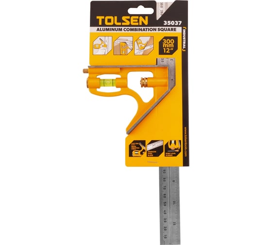 Линейка с уровнем TOLSEN многофункциональная Industrial 25 см 35037
