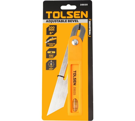 Малка переставная TOLSEN Industrial 200 мм, с уровнем, нерж. сталь 35035