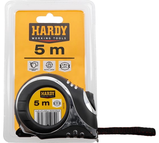 Рулетка HARDY с автоматическим фиксатором, 5м х 19мм, в блистере 0700-451905