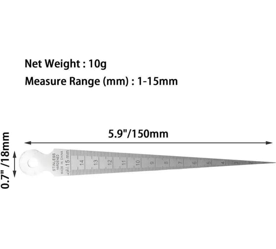 Линейка для измерения отверстий и диаметра Vitatools 15см lineyka-15sm