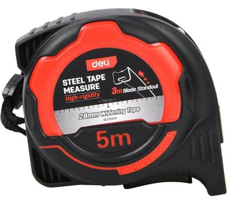 Профессиональная рулетка DELI 5м x 28мм DL370528 (метрическая, противоударный корпус) 166308