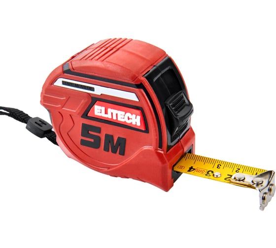 Рулетка Elitech 5 м, 19 мм, магнитный зацеп, автостоп, утолщенное полотно 310301 207188