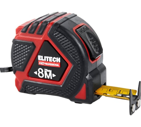 Рулетка Elitech 8 м, 25 мм, магнитный двусторонний зацеп, двусторонняя шкала, автостоп 310403 HD 209058