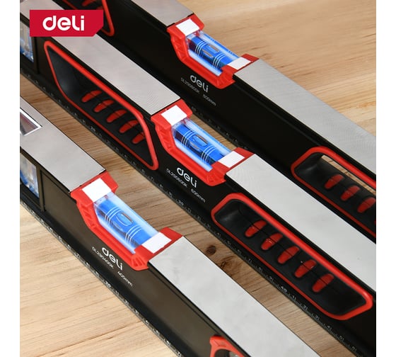 Строительный уровень DELI 400мм DL290400K зеркальный глазок, двухсторонняя фрезеровка, резиновые заглушки 169208