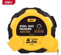 Рулетка DELI DL3796 5м х 19мм (Автостоп, ударопрочный обрезиненный корпус, метрическая, клипса, ремешок) 166271