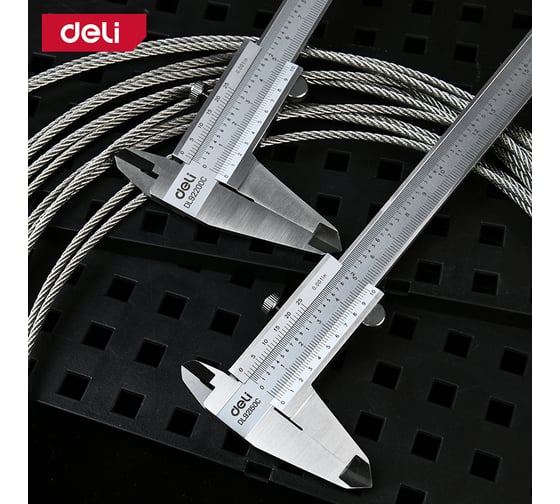 Штангенциркуль DELI 200мм DL92200C (нержавеющая сталь, метрическая/дюймовая шкала, кейс) 171032