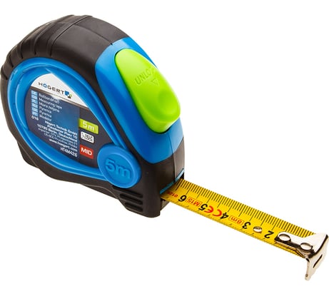 Рулетка HOEGERT TECHNIK 5 м, 25 мм, MID, покрыта нейлоном, стопор ленты HT4M426