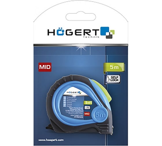 Рулетка HOEGERT TECHNIK 5 м, 25 мм, MID, покрыта нейлоном, стопор ленты HT4M426