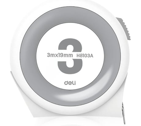Рулетка DELI Home Series White H8103A 3м х 19мм (Эксклюзивный дизайн, софттач пластик, клипса, ремешок, подарочная упаковка) 177181