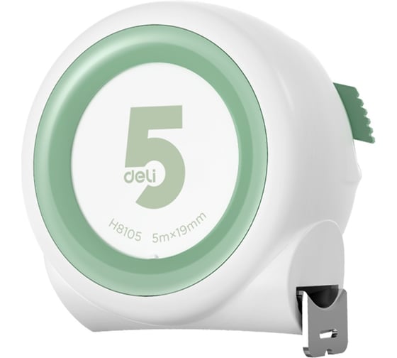 Рулетка DELI Home Series White H8105 5м х 19мм (Эксклюзивный дизайн, софттач пластик, клипса, ремешок) 177183