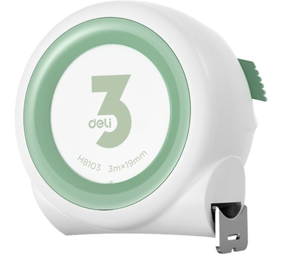 Рулетка DELI Home Series White H8103 3м х 19мм (Эксклюзивный дизайн, софттач пластик, клипса, ремешок) 177180