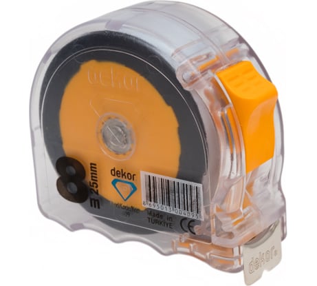 Рулетка DEKOR HASSAN 8 м х 25 мм прозрачный корпус из ударопрочного эргономичного пластика 409