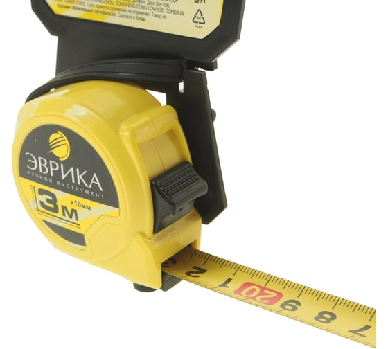 Рулетка Эврика YELLOW 3 м, 16 мм, пластиковый корпус, фиксатор, держатель ER-04103