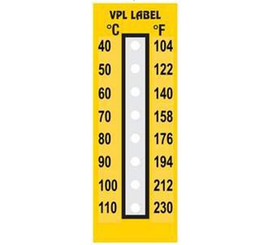 Наклейка термоиндикаторная необратимая VPL Thermolabel на 8 температур (40- 110C), упаковка 50 штук VPLH6 1