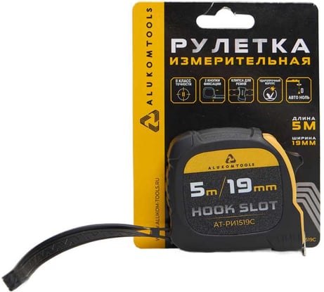 Рулетка измерительная ALUKOMTOOLS 5мх19мм, две кнопки фиксации АТ-РИ1519С