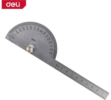 Транспортир переставной с линейкой DELI 150мм DL7306 диапазон 0-180 град, нержавеющая сталь 178775