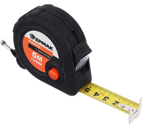 Рулетка ЕРМАК Черная, 3 фиксатора, 5мх19мм 658-145