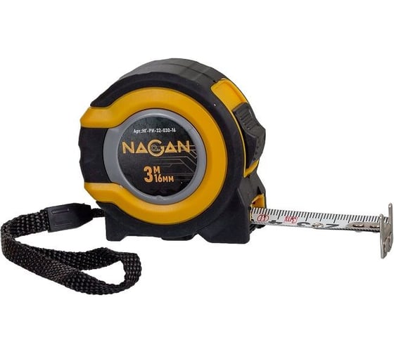 Рулетка NAGAN 3м-16мм, пластик АБС, прорезиненная, 2-сторонняя, (6 шт в упаковке) НГ-РИ-70-030-16 1
