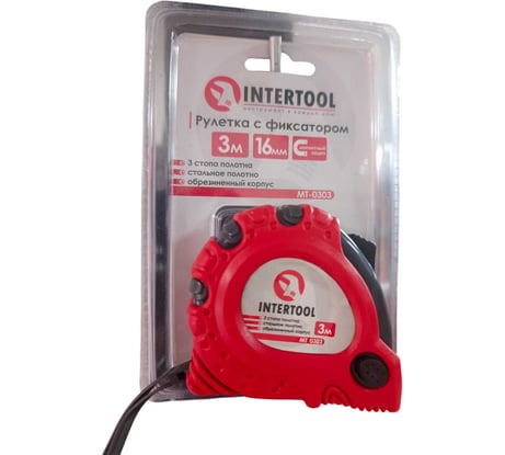 Рулетка с фиксатором INTERTOOL Супер Магнит blister 3 м х 16 мм MT-0303