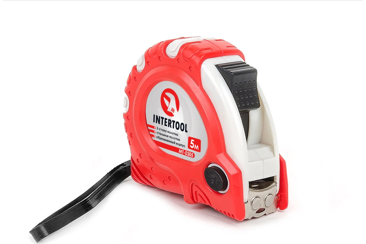 Рулетка с фиксатором intertool супер магнит blister 5 м х 19 мм mt-0305