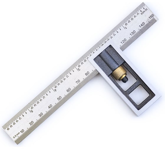 Угольник GOLDRATIO 150мм, с подвижной подошвой, мм/дюймы М00023939