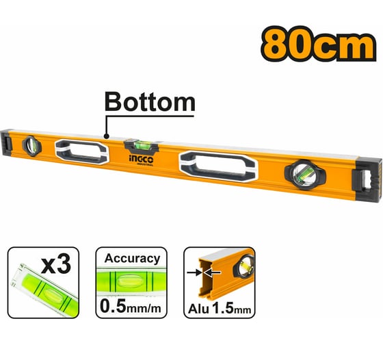 Алюминиевый фрезерованный уровень INGCO 800 мм INDUSTRIAL HSL08080