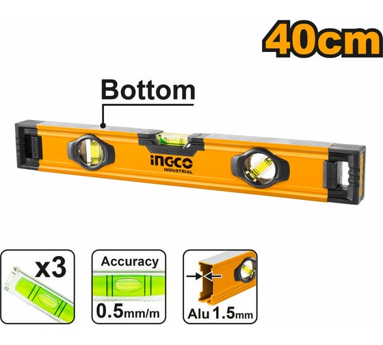 Алюминиевый фрезерованный уровень INGCO INDUSTRIAL 400 мм HSL08040