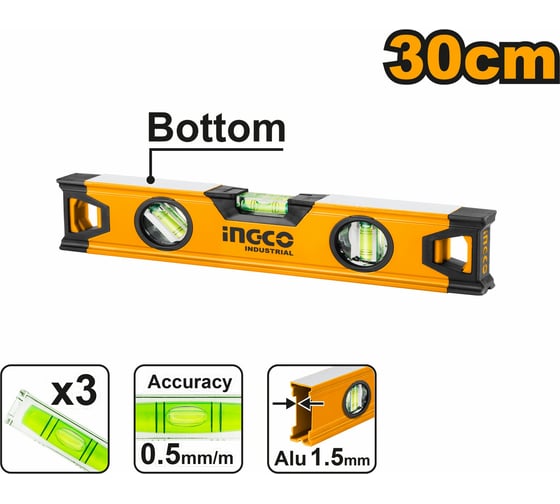 Алюминиевый фрезерованный уровень INGCO INDUSTRIAL 300 мм HSL08030