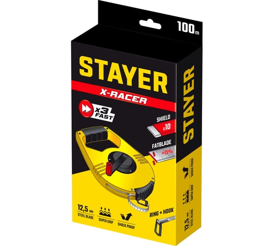 Геодезическая стальная мерная лента STAYER Racer 100 м 34186-100