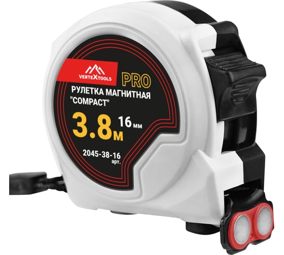 Рулетка Vertextools Compact магнитная, 3.8x16мм 2045-38-16