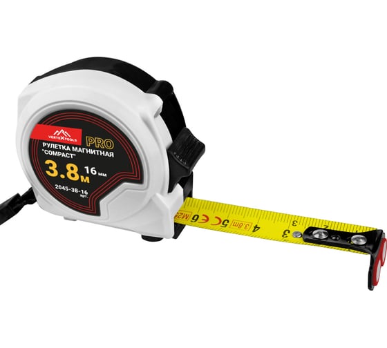 Рулетка Vertextools Compact магнитная, 3.8x16мм 2045-38-16